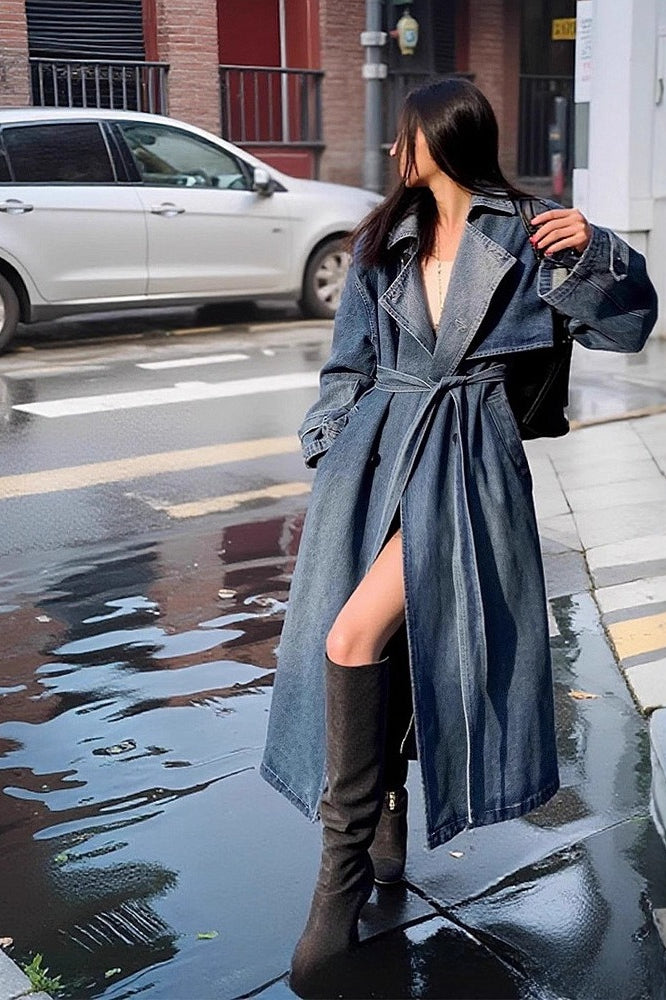 Washed Denim Lazy- Long Overcoat