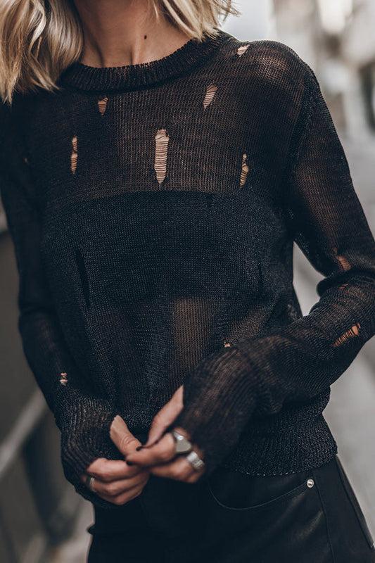 The Black Metallic Distressed Knitted Sweater