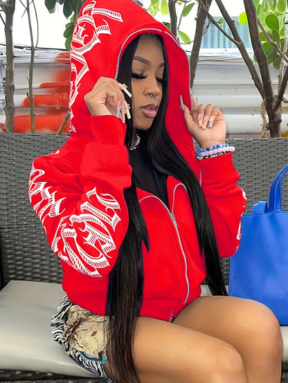 Letter Print Long Sleeve Zip Up Hoodies Rg2041