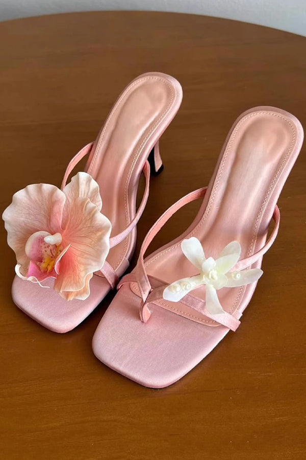 Asymmetric Flower Stiletto Sandals