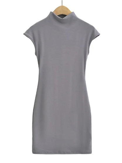 Mini Dresses for Summer Knitted Dress Clothes Black Dresses Short Sleeve Turtleneck Pink Dress Bodycon