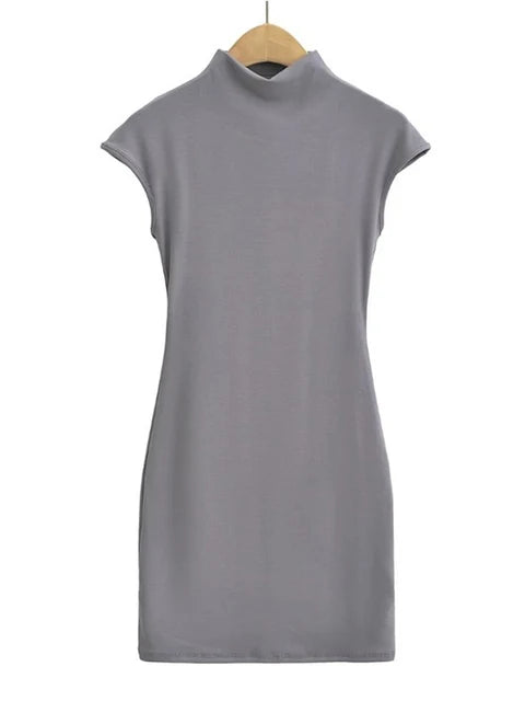 Mini Dresses for Summer Knitted Dress Clothes Black Dresses Short Sleeve Turtleneck Pink Dress Bodycon