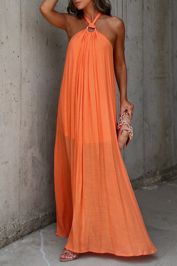 Nolah V-neck Pleated Halterneck Maxi Dress