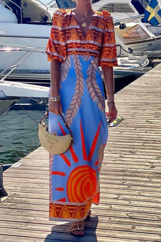 Print Backless Maxi Dress
