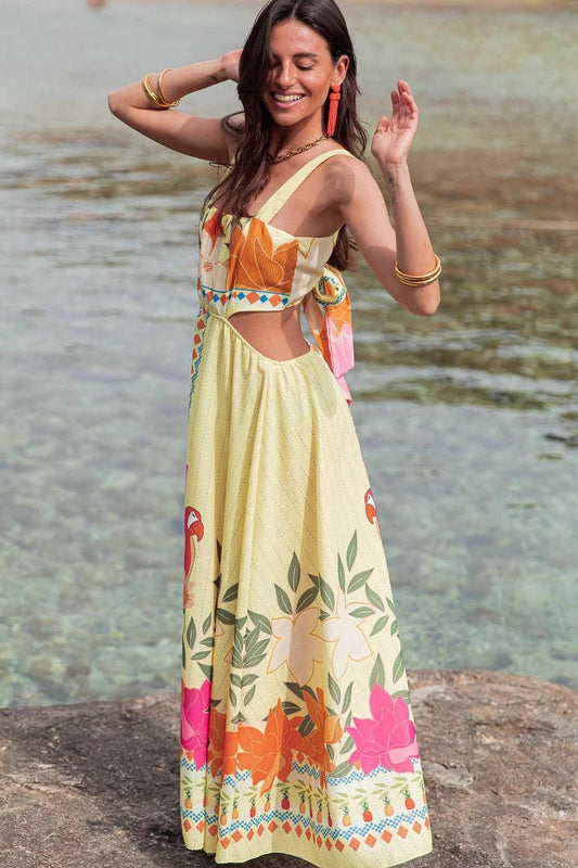 Print Cutout Tie Maxi Dress