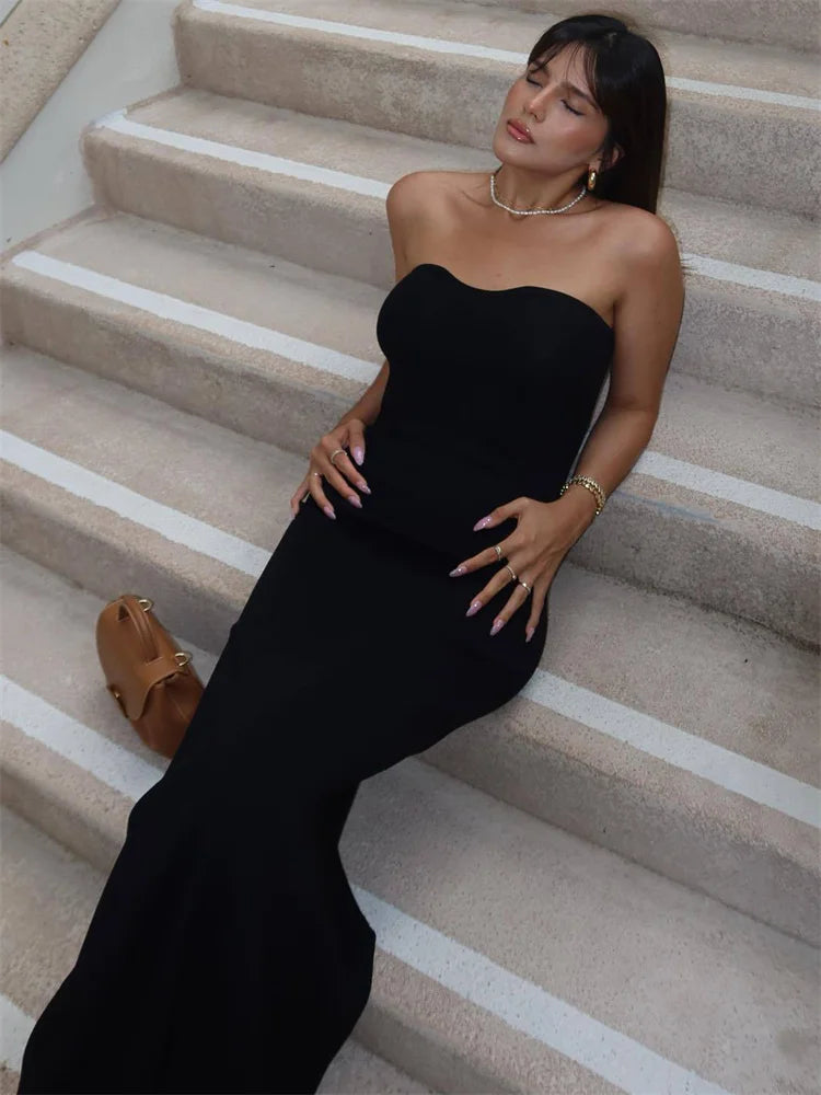 Backless Slim Maxi Dress Knit Off-shoulder High Waist Party Dress Knitwear Female Dress