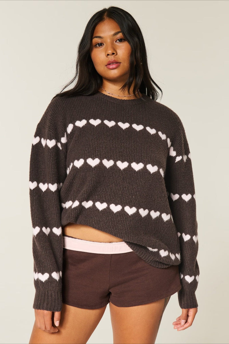 Heart Fair Isle Striped Long Sleeve Knit Sweater