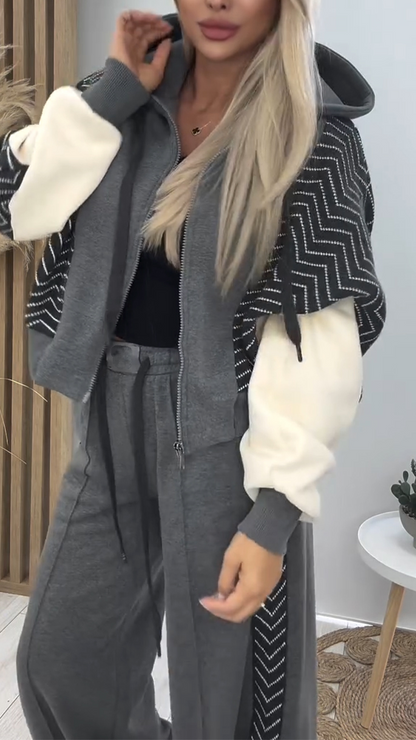 Hooded Spliced Jacket + Pants Set