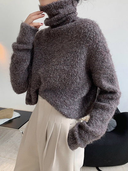 Brief Camel High-neck Long Sleeve Wool-blend Sweater An1064