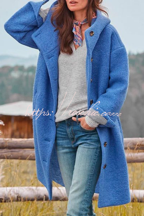 Color Hooded Single Breasted Wool Coat