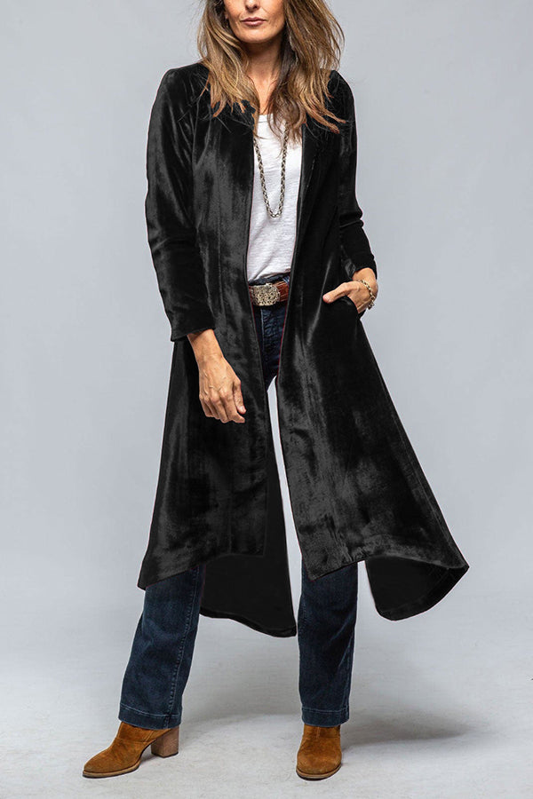 Velvet Long Loose Pocket Slit Coat