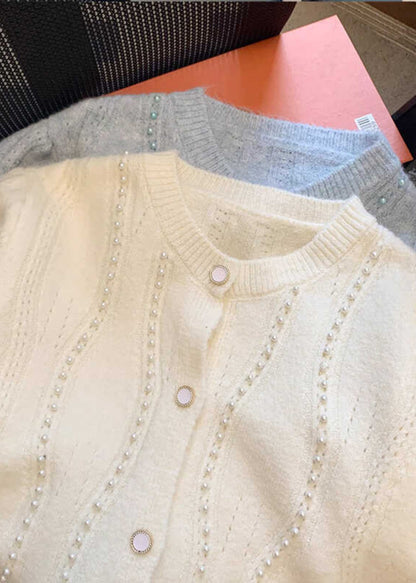 Unique Blue Nail Bead Cotton Knit Cardigans Fall Wd034
