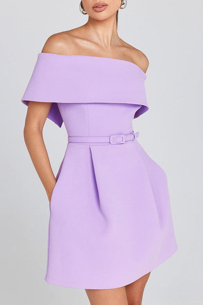 Evening Lapel Bandeau Removable Belt Pocketed Mini Dress