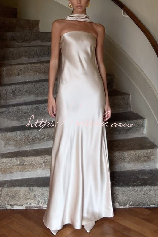Satin Color Strapless Slim Maxi Dress