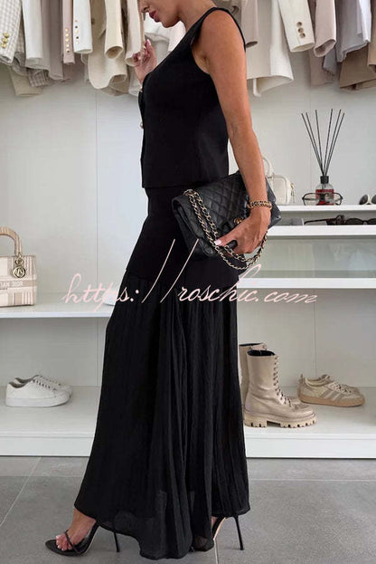 Stylish and Knit Spliced Tulle Elastic Waist Pleated Maxi Skirt