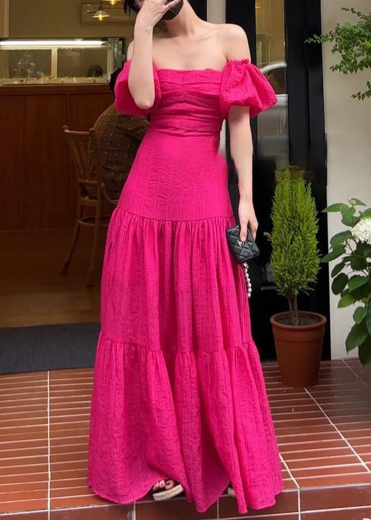 Rose Slash Neck Cotton Long Dresses Summer Az1045