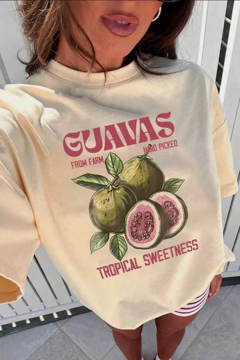 Loose Cotton Fruit Print T-shirt