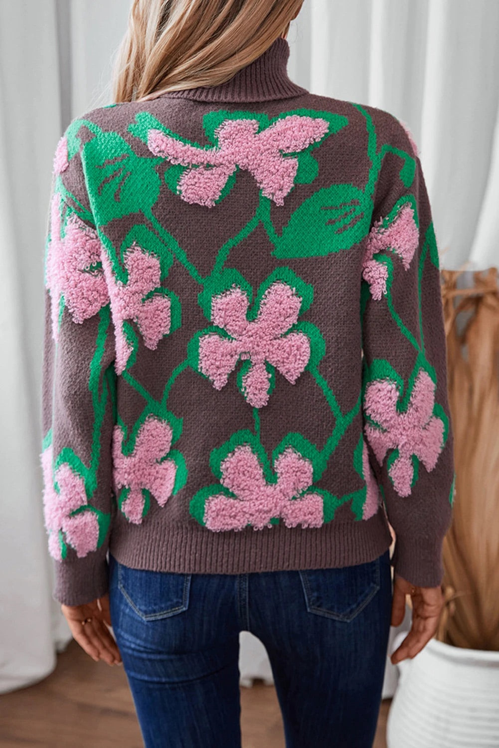 Pink Plush Collar Loose Pullover Sweater