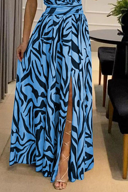 One Shoulder Sleeveless Printed Long Dress With Split Back