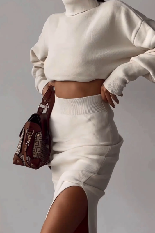 Turtleneck Sweater With Split Hem Two-piece Set