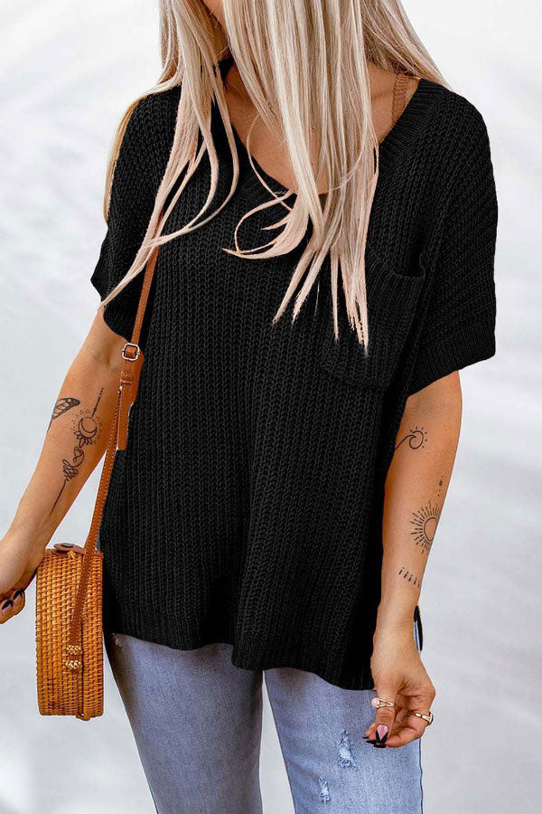 V-neck Color Knitted T-shirt