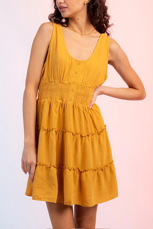 U-neck Elastic Waist Sleeveless Mini Skirt
