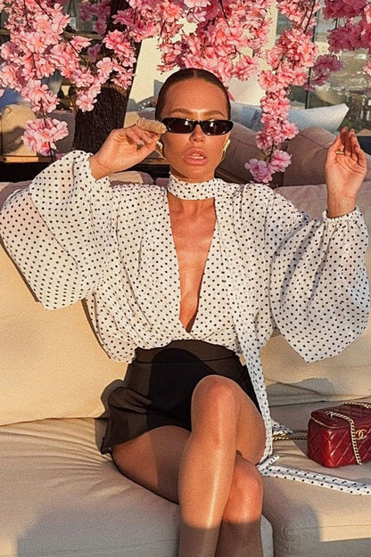 Polka Dot Loose Tie Blouse