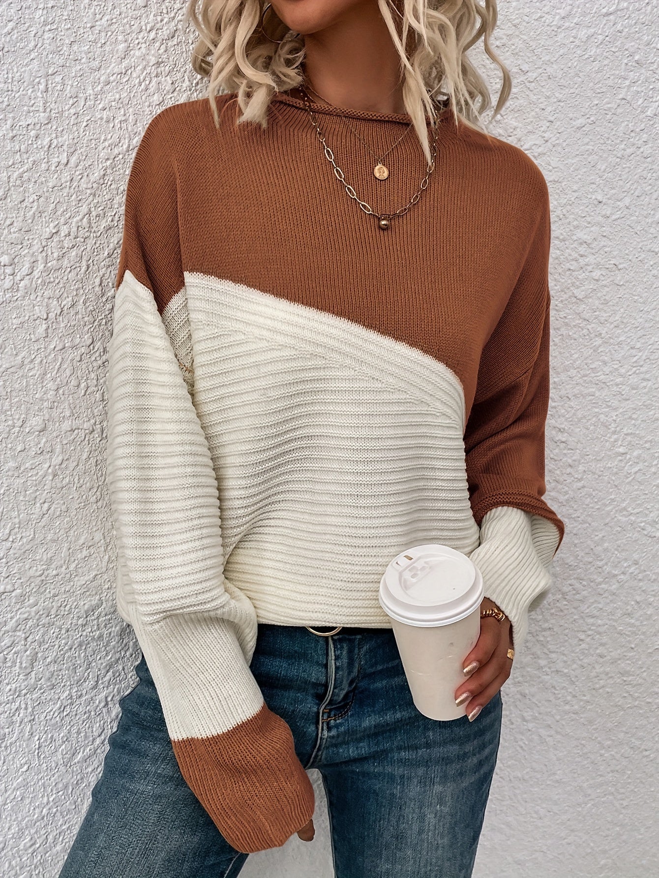 Color Block Loose Pullover Sweater Rj9313