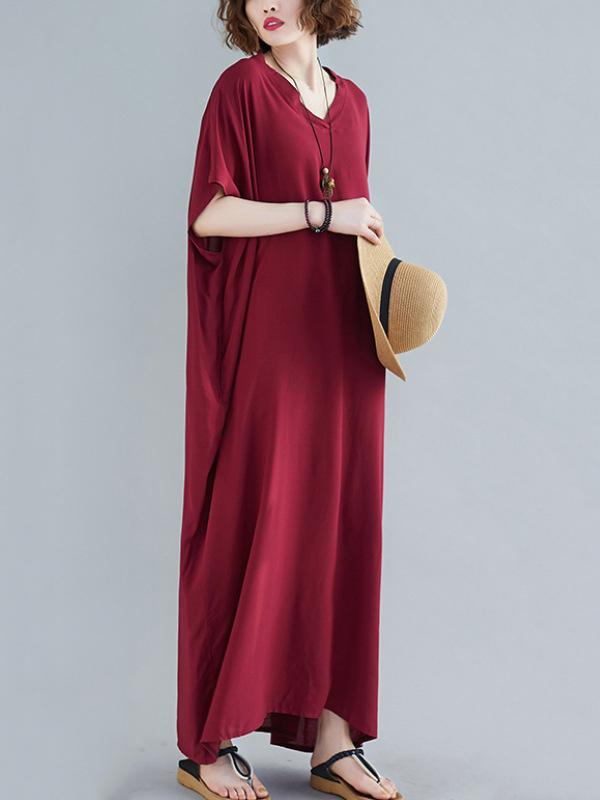 9 Colors Loose Color V-neck Maxi Dress
