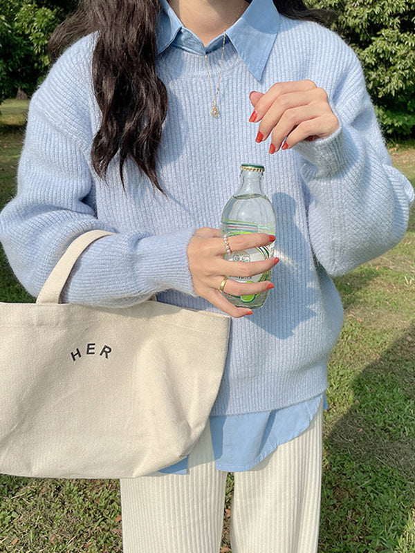 Yellow Round-neck Long Sleeve Sweater An1041