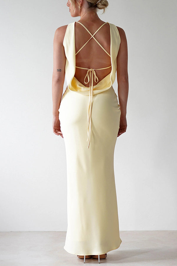 Color Backless Lace-up Slim Maxi Dress