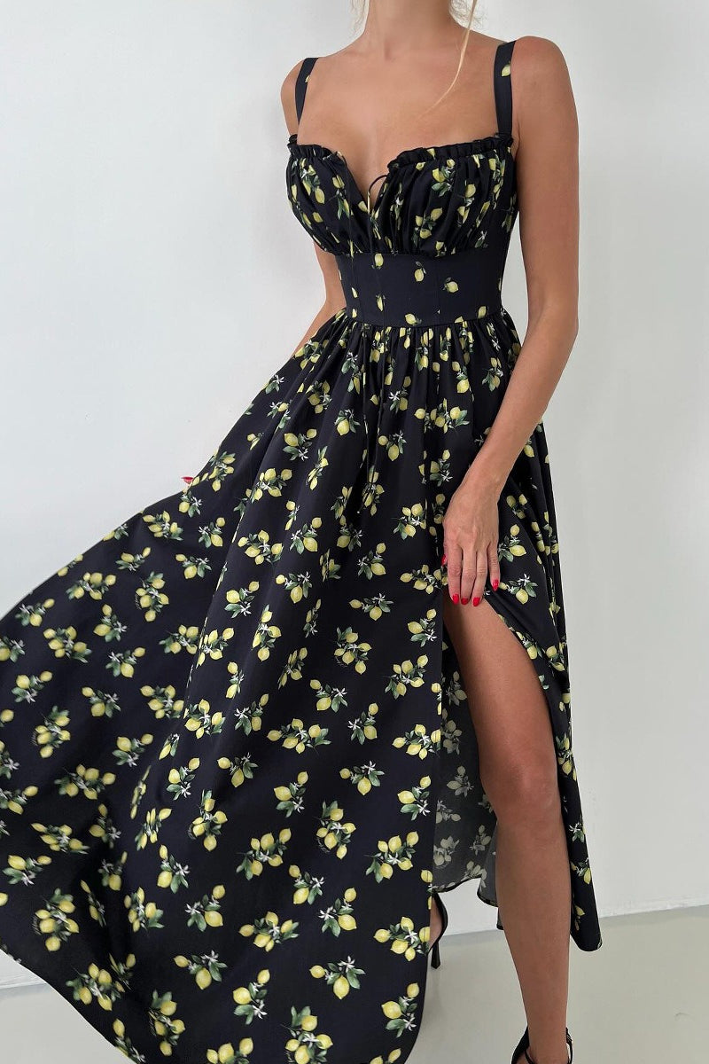 Cami Tie High Waist Slit Midi Dress