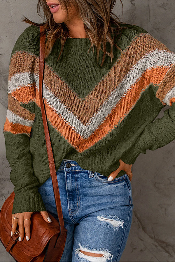 Chevron Drop Shoulder Knit Sweater