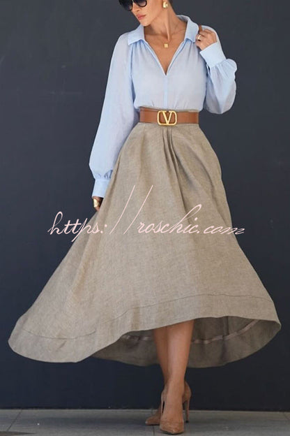 Caught a Vibe Linen Blend Back Elastic Waist Pocketed High Low Maxi Skirt
