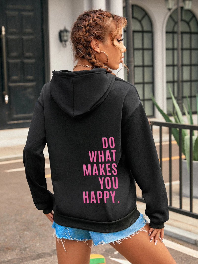 Do What Makes You Happy Pink Letter Clothing Personality Street Sweatshirt All-match Woman Hip Hop Hoodies