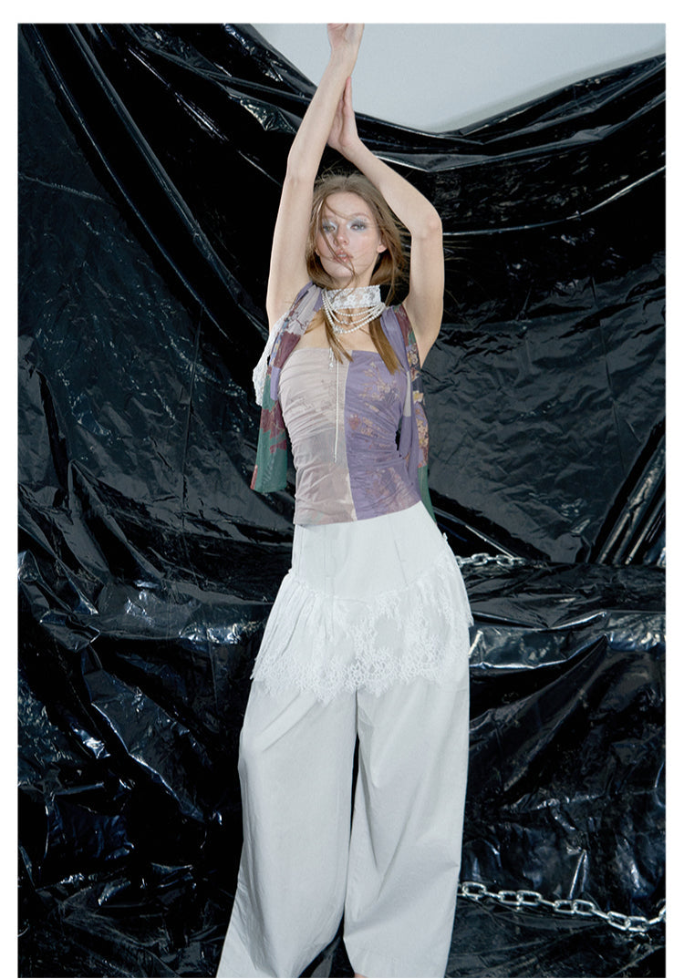 Pleated Cotton Wide-leg Palazzo Pants