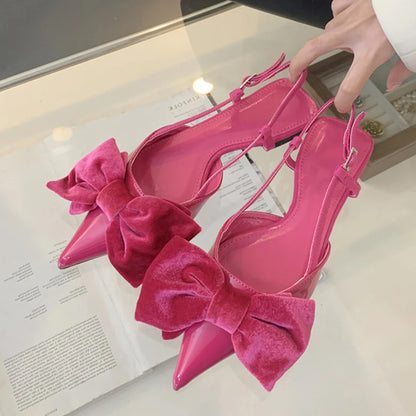 Design Big Butterfly Knot Flat Mules Sandals Cozy Patent Leather Pointed Toe Back Strap Shoes