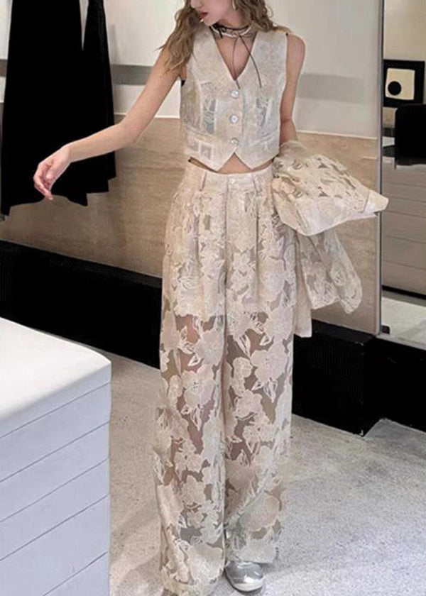 Piece Pants Light Hollow Suit White Three Vest Set Lace