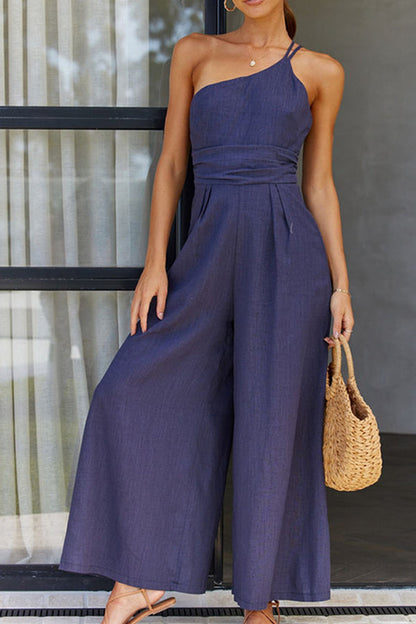 Sling Waist Pocket Straight Sleeveless Jumpsuit