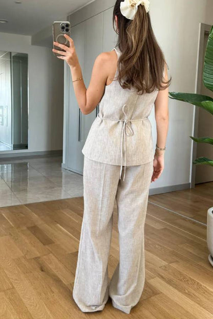 Split Vest \u0026 Lace-up Pants Two-piece Set