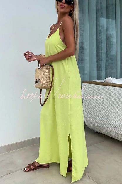 Color Resort Style Spaghetti Strap Backless Maxi Dress