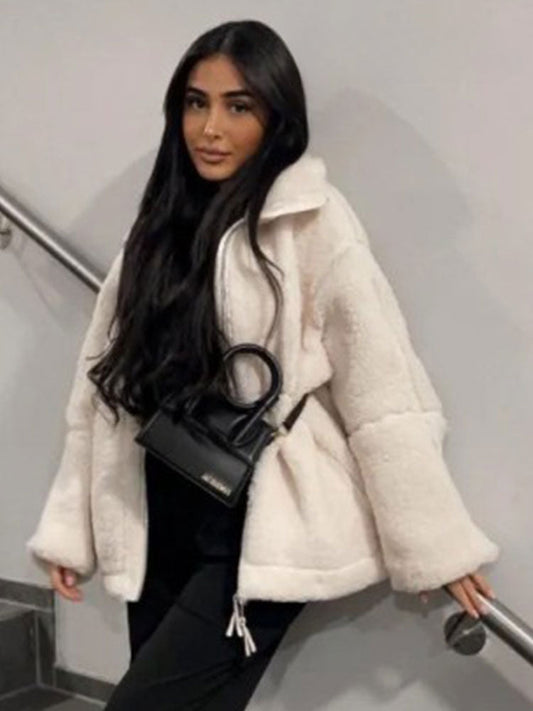 Winter Warm Loose Lamb Lapel Long Coat