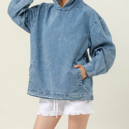 Denim Hooded Sweatshirt With