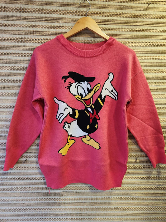 Cartoon Print Oversized Long Sweater - Winter