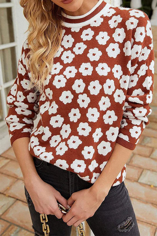 Mock Neck Print Knitted Sweater Color Block Light Weight Sweater