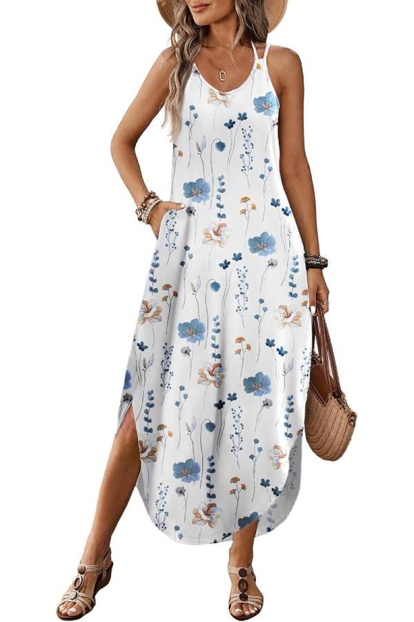 V-neck Halter Slit Beach Resort Maxi Dress
