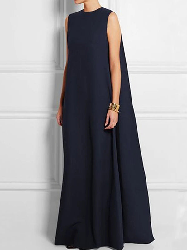 Loose Simple Color Sleeveless V-back Maxi Dress