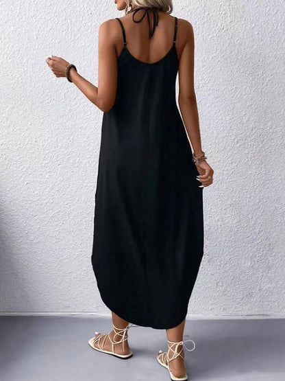 Loose Color Spaghetti-neck Maxi Dresses