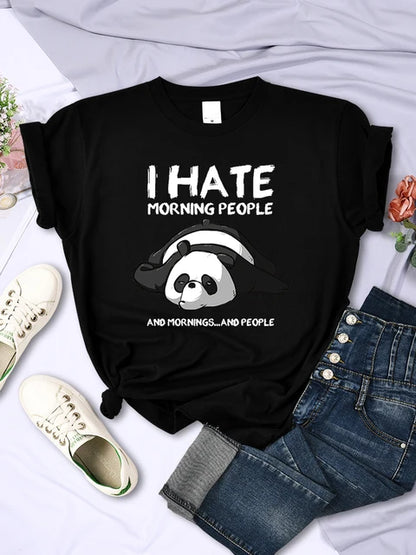 Lazy Panda I Hate Morning People Short Sleeve Creative All-math Clothing Street Hip Hop O-neck Tops Womans T-shirt