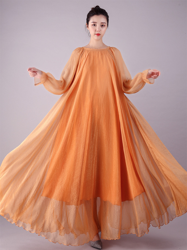 Artistic Retro Loose Color Maxi Dress